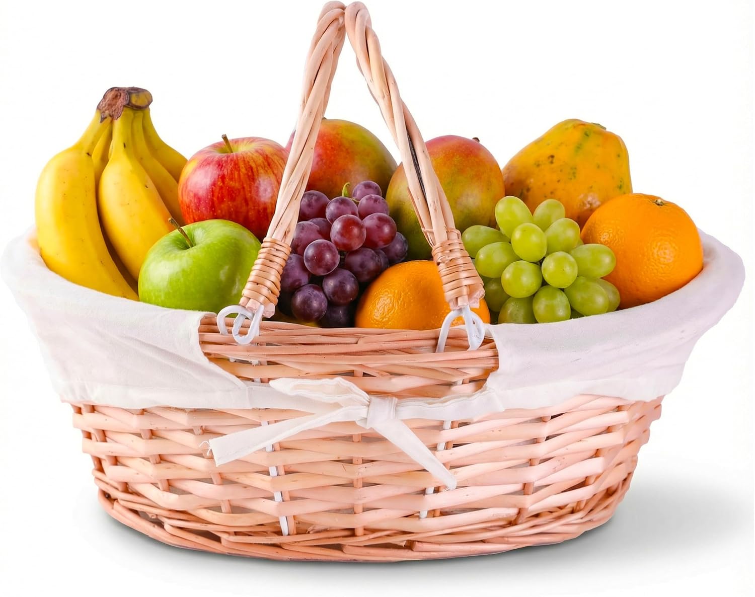 Vintiquewise Natural Wicker Picnic Basket with Handle, Handcrafted Decorative Wicker Storage Basket