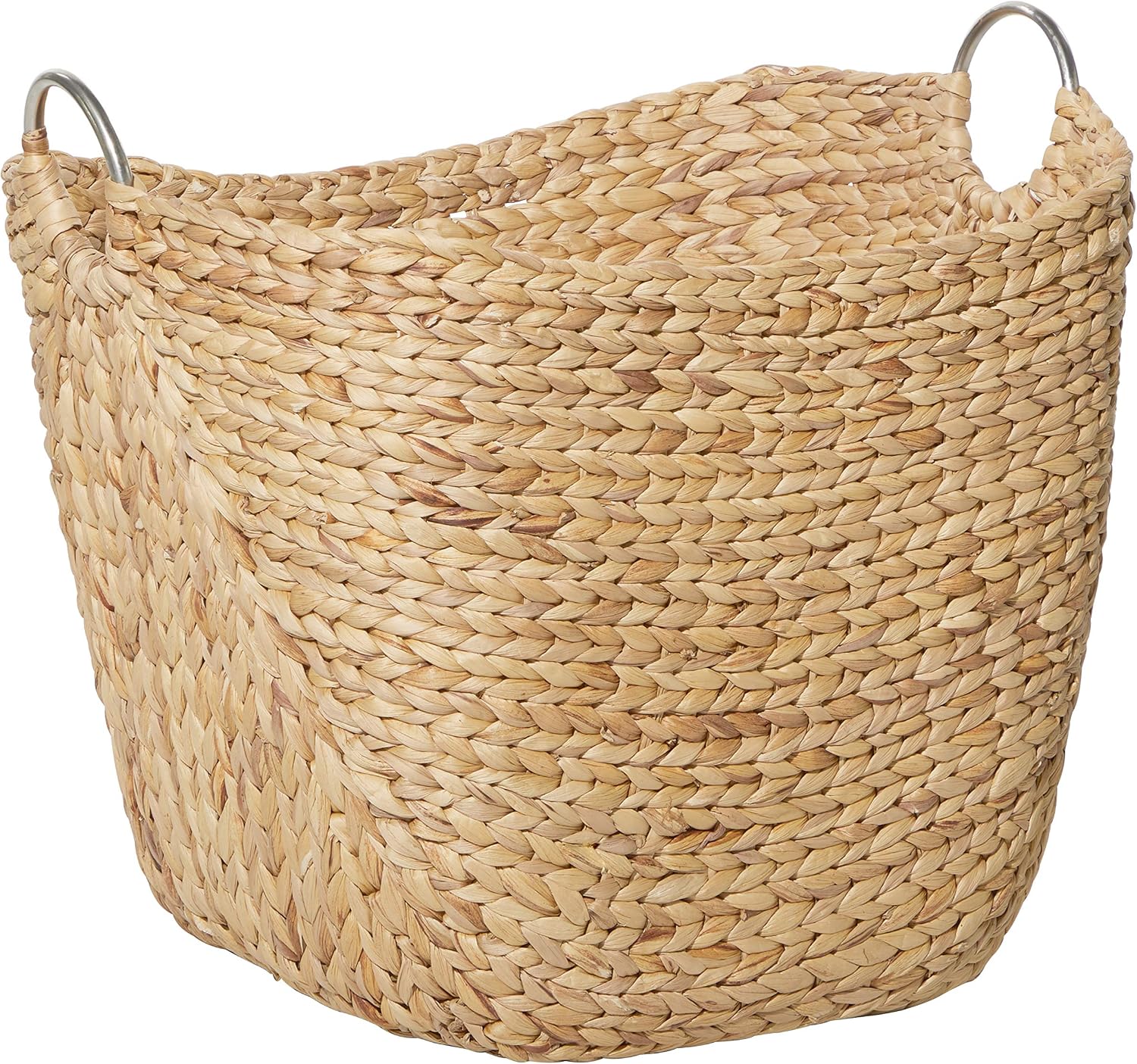 Deco 79 Seagrass Handmade Decorative Storage Basket, Large Woven Basket Organizer with Metal Handles, 21