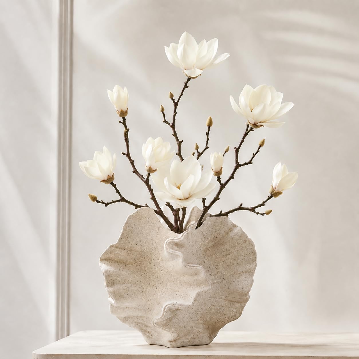 Ceramic Vase, Modern Sculptural Textured Vase, Beige Abstract Flower Vase for Home Decor
