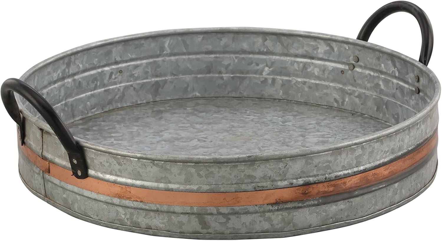 Galvanized Metal Serving Trays with Copper Strip and Iron Black Handles, Farmhouse Tray, Decorative Centerpiece for Coffee Table or Dining Table