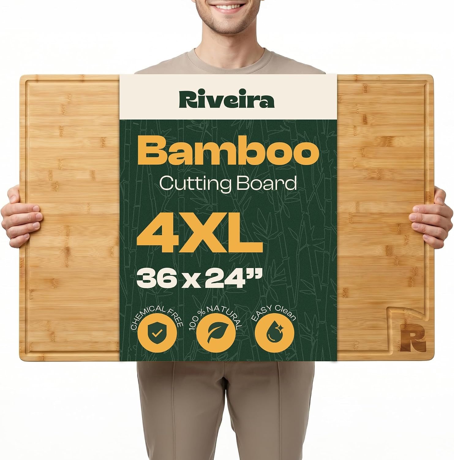 Riveira Extra Large Bamboo Cutting Board for Kitchen, 36