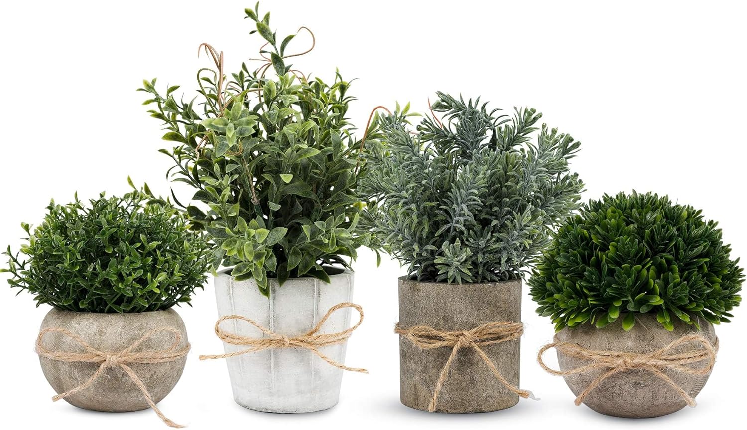 4 Pack Small Fake Plants in White Pulp Pots for Home, Shelf & Desk Decor