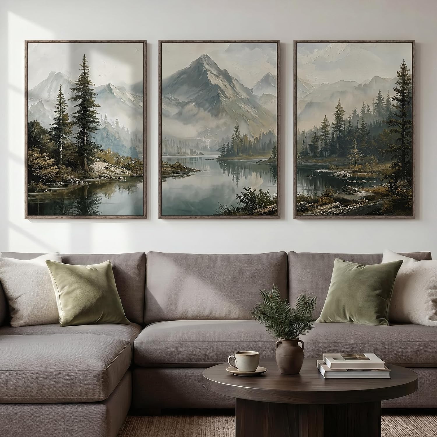 3 Piece Large Framed Mountain Landscape Wall Art for Living Room, 24x36 In