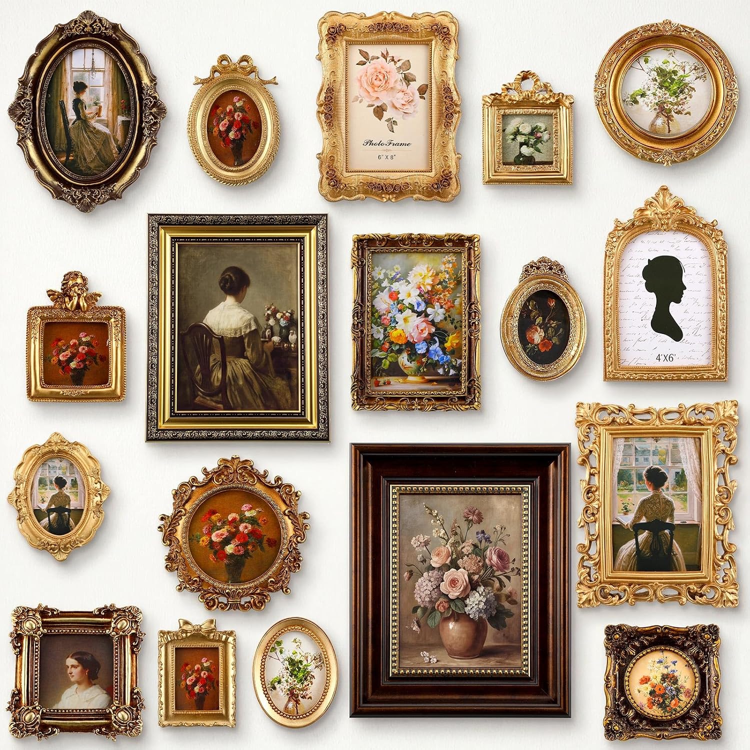 Pinkunn 18 Pcs Vintage Picture Frames, Mixed Size Ornate French Country