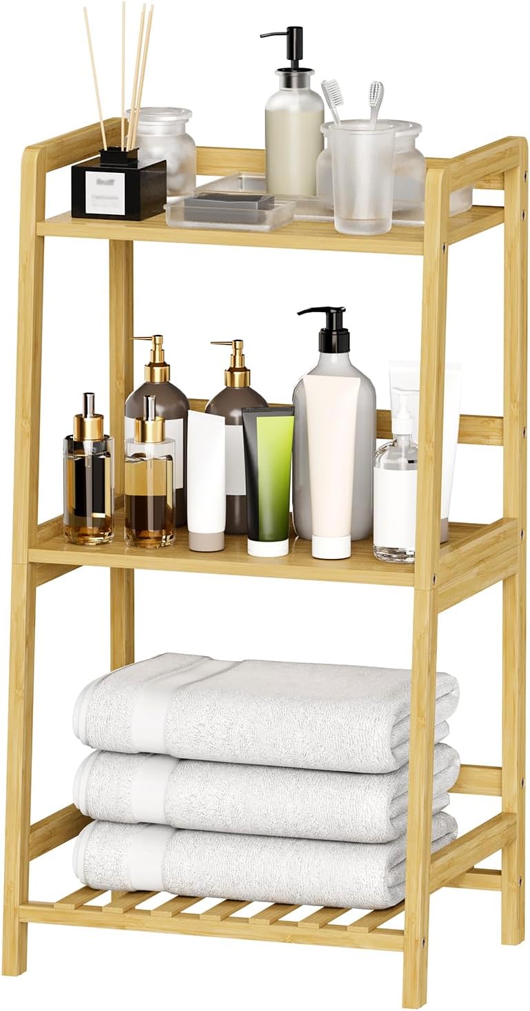 Mufico 3 Tier Bamboo Bathroom Ladder Shelves, 29.5