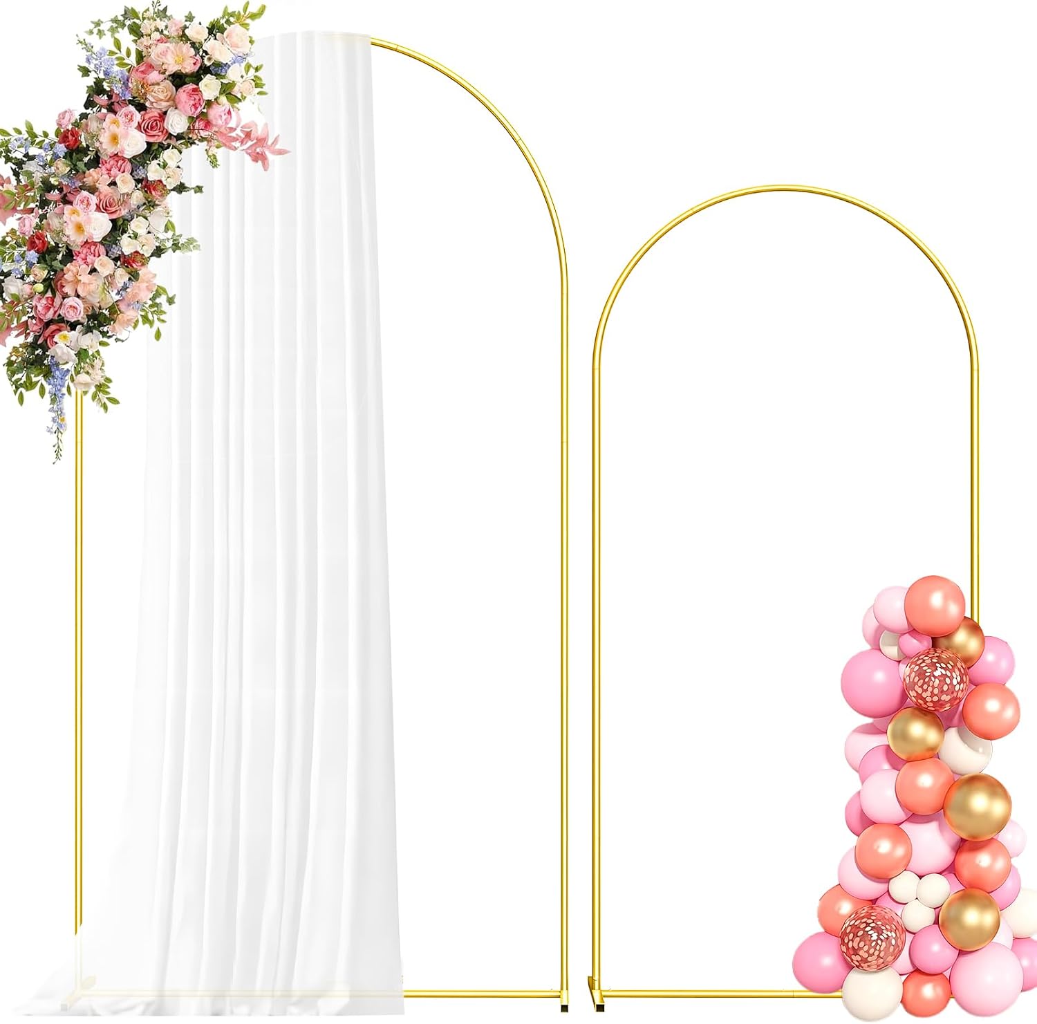 Metal Arch Backdrop Stand, 7.2FT+6FT Wedding Arch Frame, Gold, Set of 2