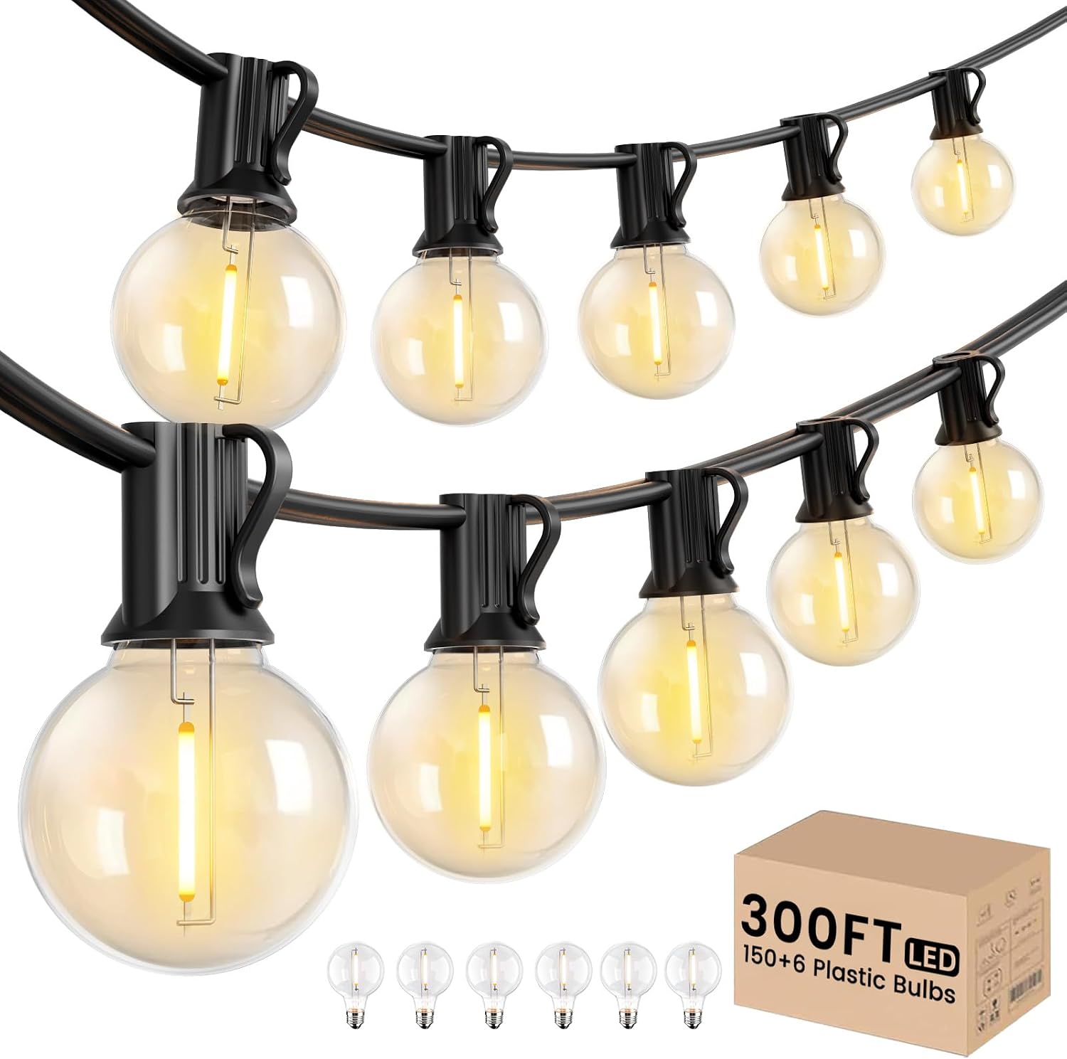 LACHON Outdoor String Lights Waterproof, 300 FT with 150 G40 IP65 Bulbs