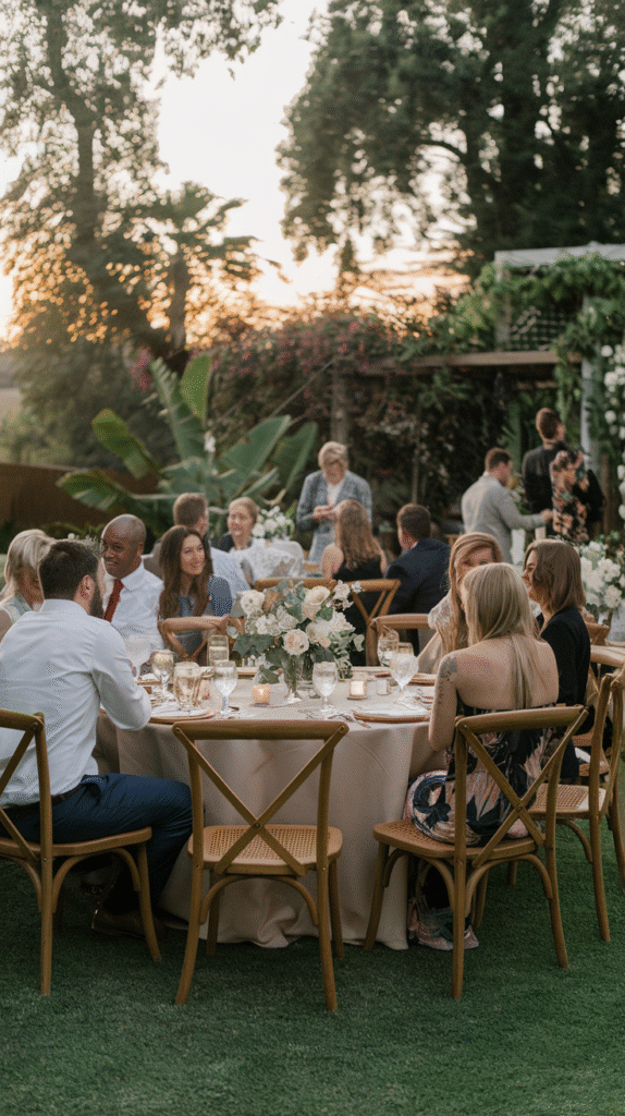 A backyard transformed into a personal, laid-back wedding venue
