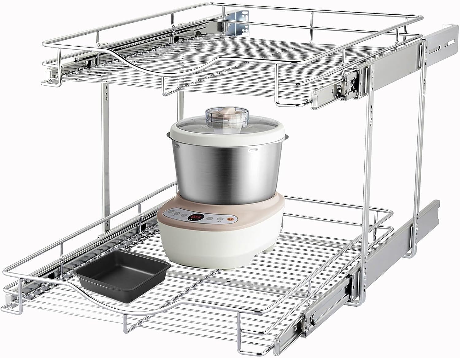 DINDON 2 Tier Pull Out Cabinet Organizer, Double Tier Wire Basket, Chrome