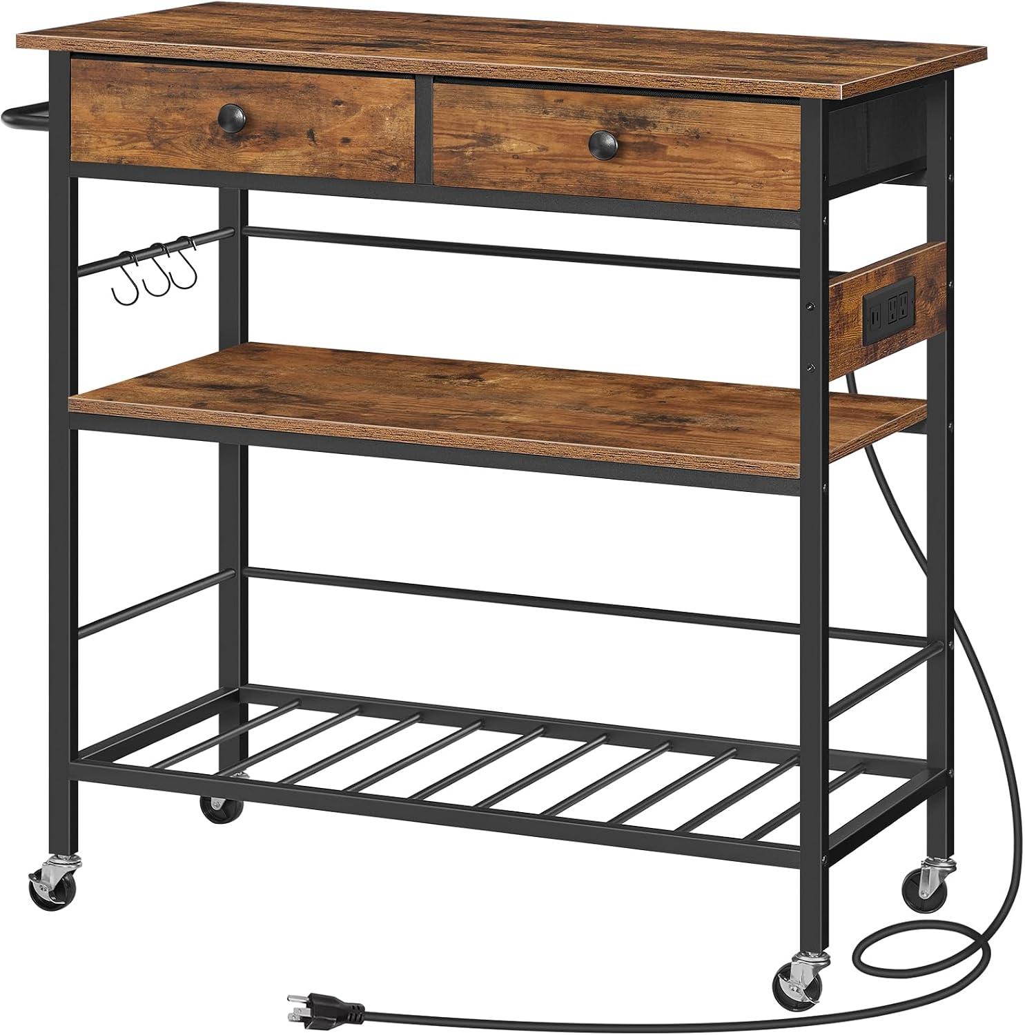 HOOBRO Kitchen Island with Storage, Rolling Island Cart, 2 Drawers & Outlet