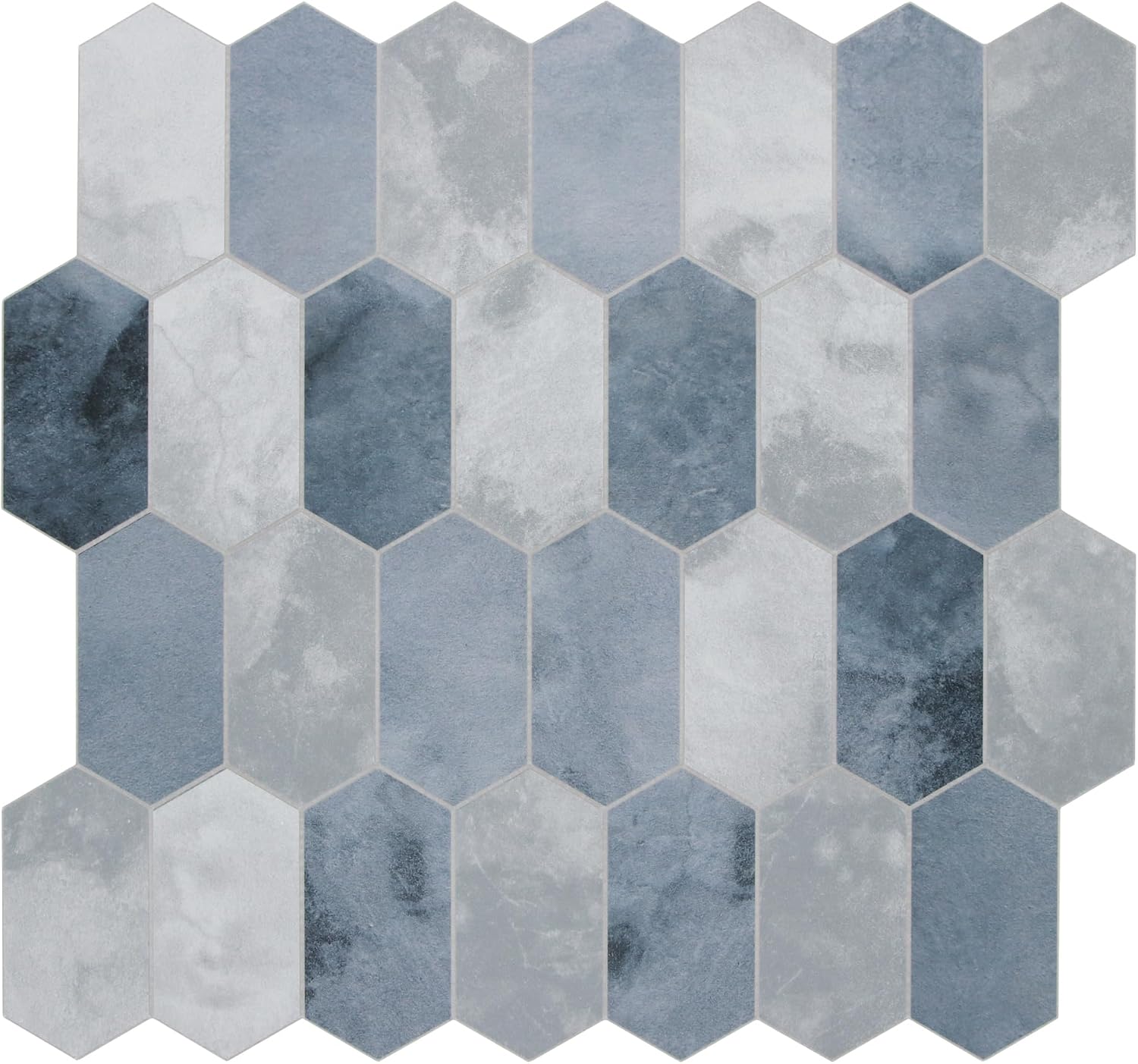 The Tiles Plaza Peel and Stick Backsplash, Blue Cement Long Hexagon, 10-Sheet