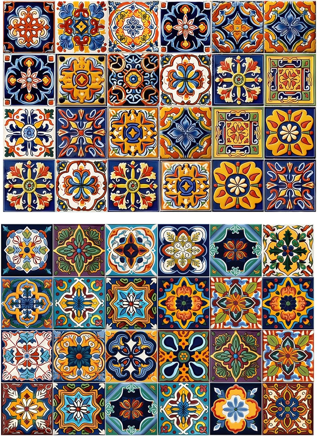 48Pcs Moroccan and Boho Tile Sticker, Peel and Stick Wall Tiles, 4