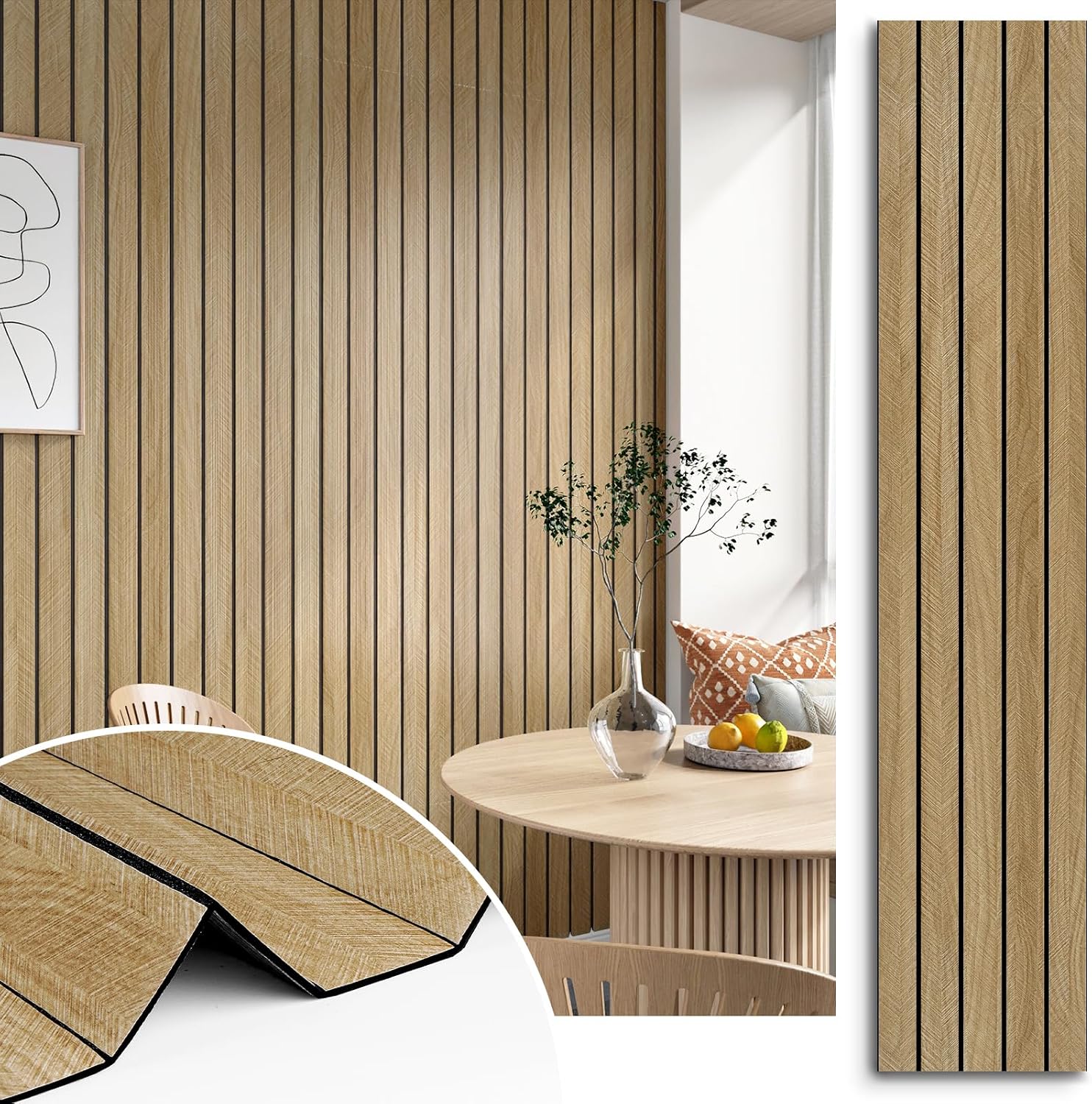 3D Wood Slat Panel for Walls, Peel and Stick PVC Slat Wall Paneling