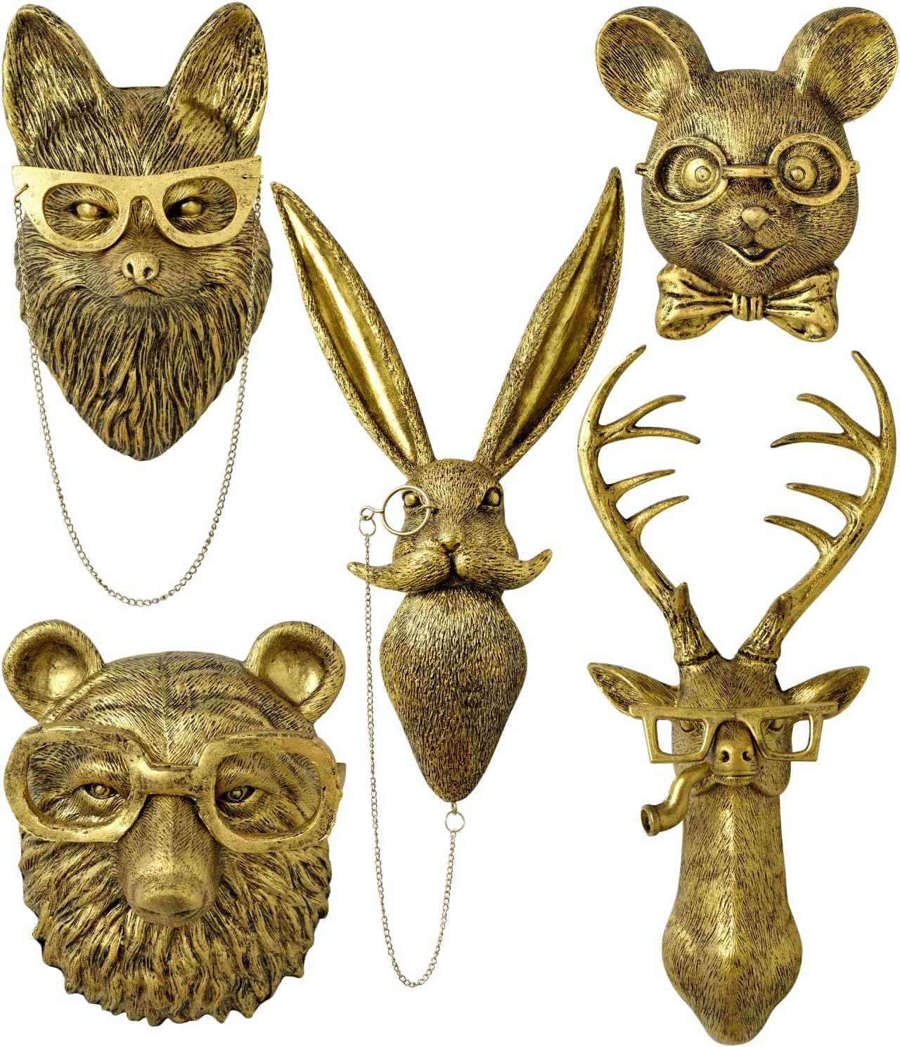montresor 5 PCS Animals Head Wall Art Sculptures, 17 Inches, Gold