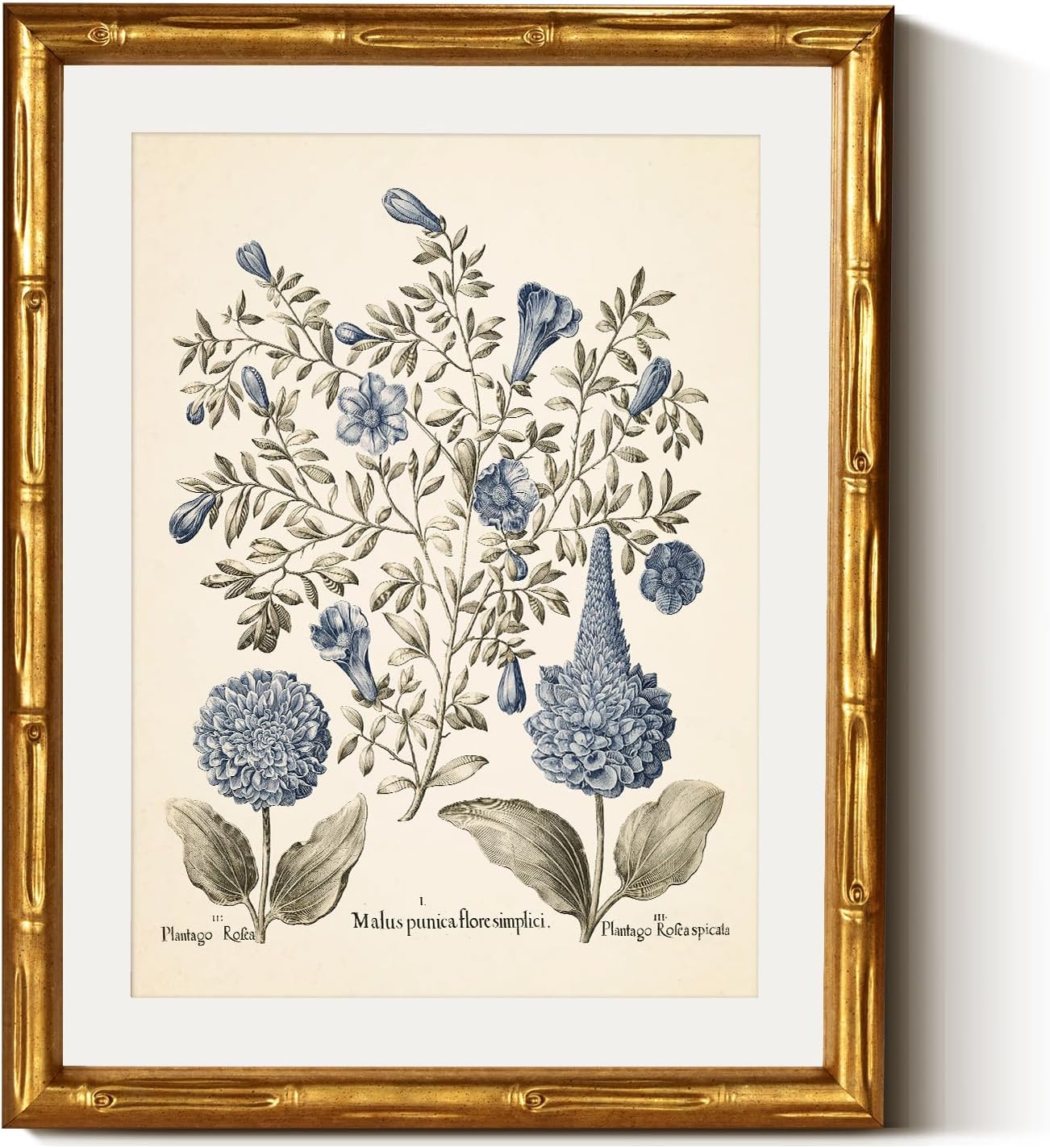 InSimSea Gold Bamboo Framed Wall Art, Retro Blue Hydrangea Prints, 11x14 In