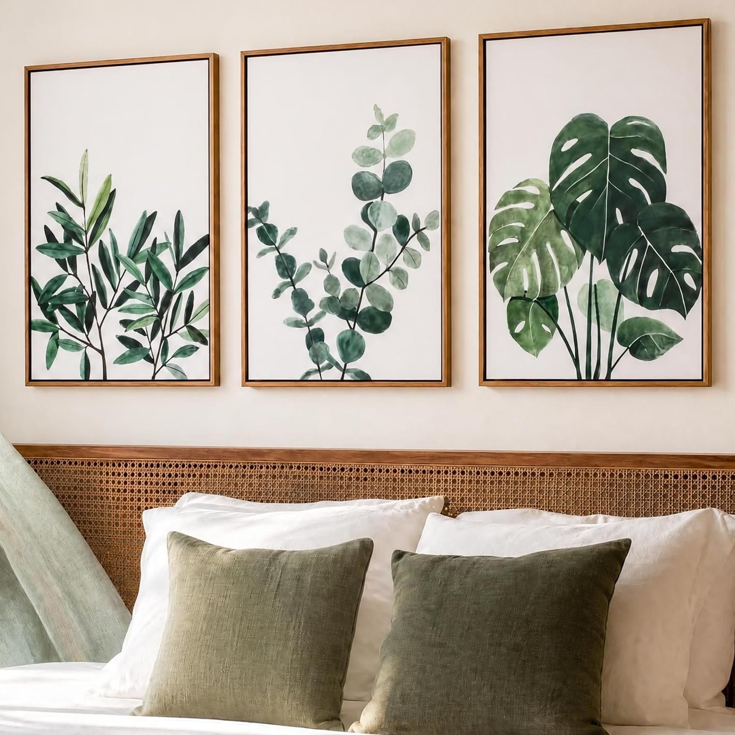 ARSNINE Framed Botanical Wall Art, Set of 3, Sage Green Leaf Canvas Prints