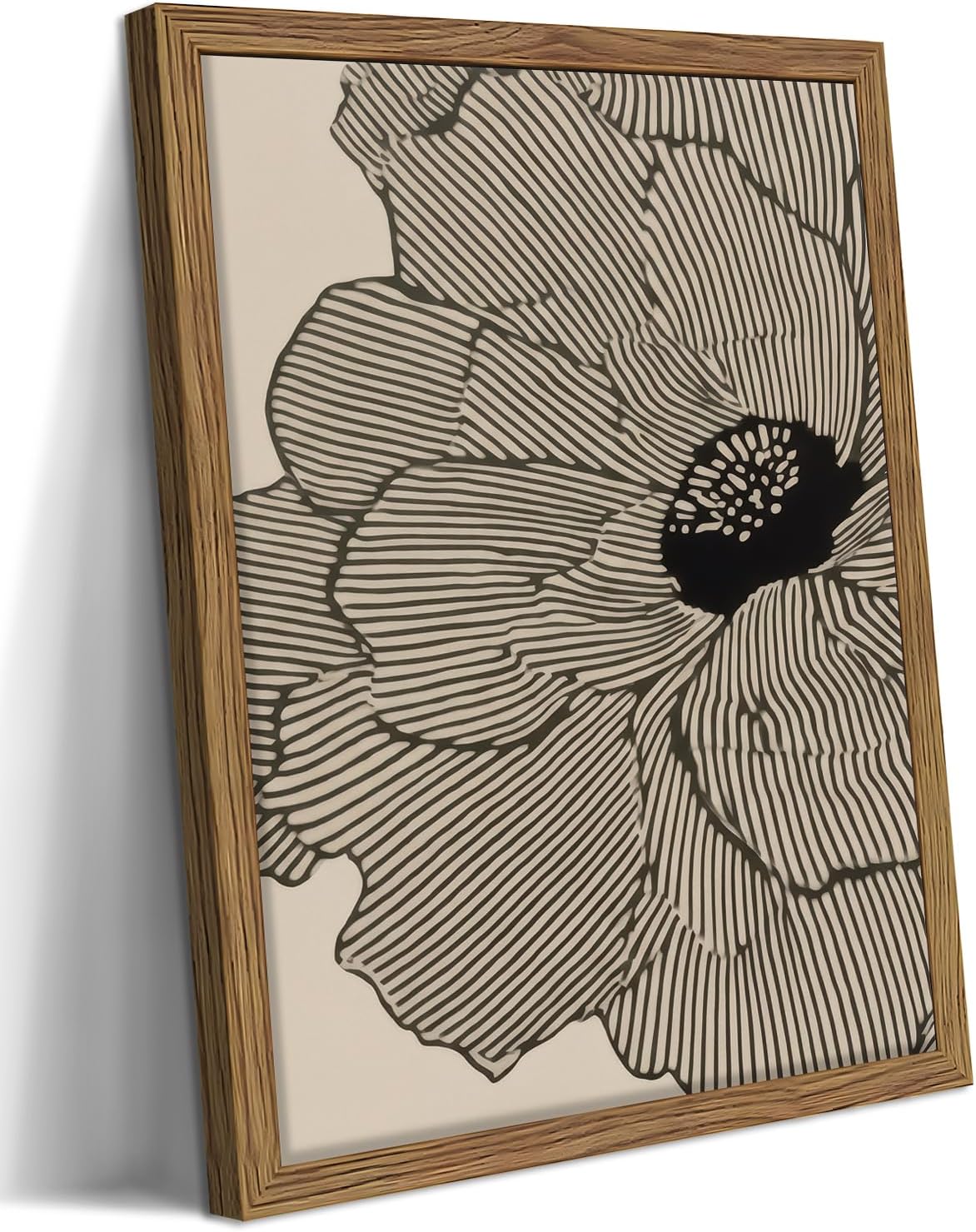 Framed Abstract Floral Wall Art, Neutral Line Flower Canvas Wall Decor