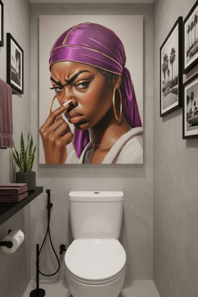 Bathroom art scaled appropriately to the wall space