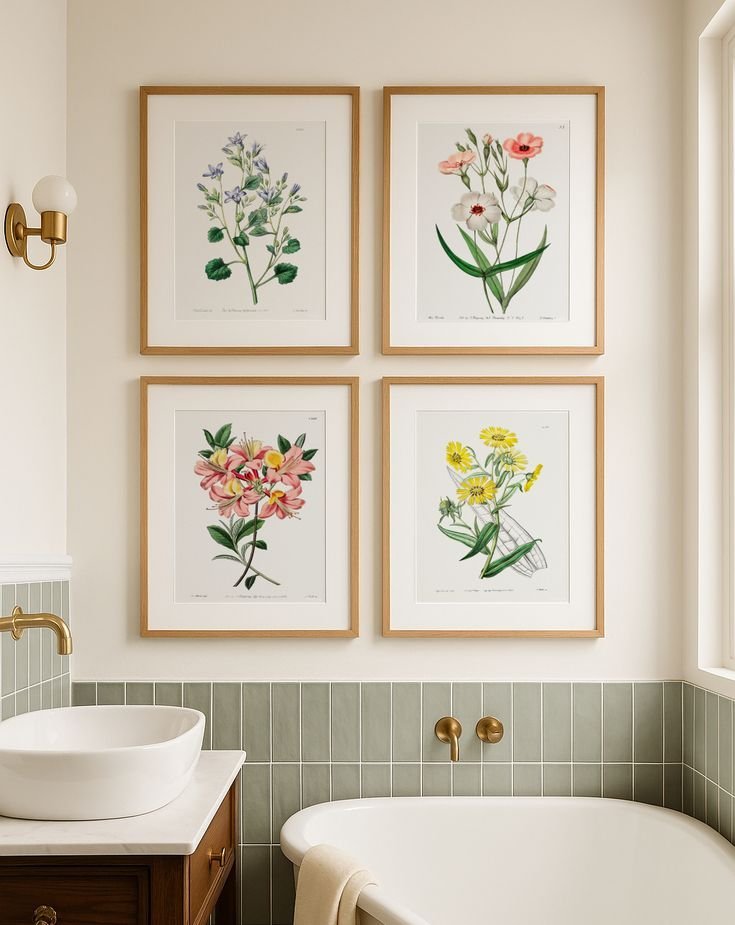 Botanical art bringing a calming presence to a bathroom