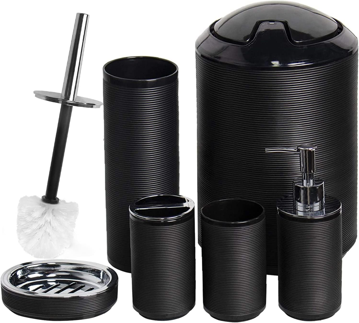 CERBIOR Bathroom Accessories Set, 6 Piece Spiral Pattern Bath Ensemble, Black