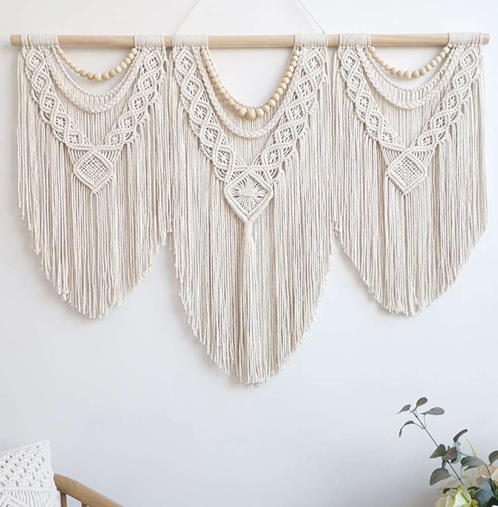 Achart Macrame Wall Hanging Large, Boho Wall Decor, Wooden Bead