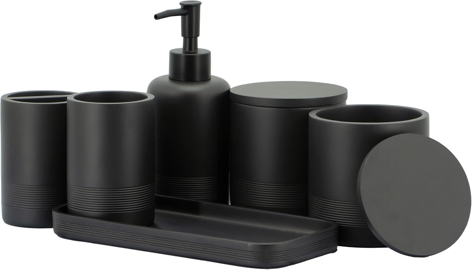 ZCCZ Black Matte Bathroom Accessories Set, 6 Pieces, Countertop Organizer