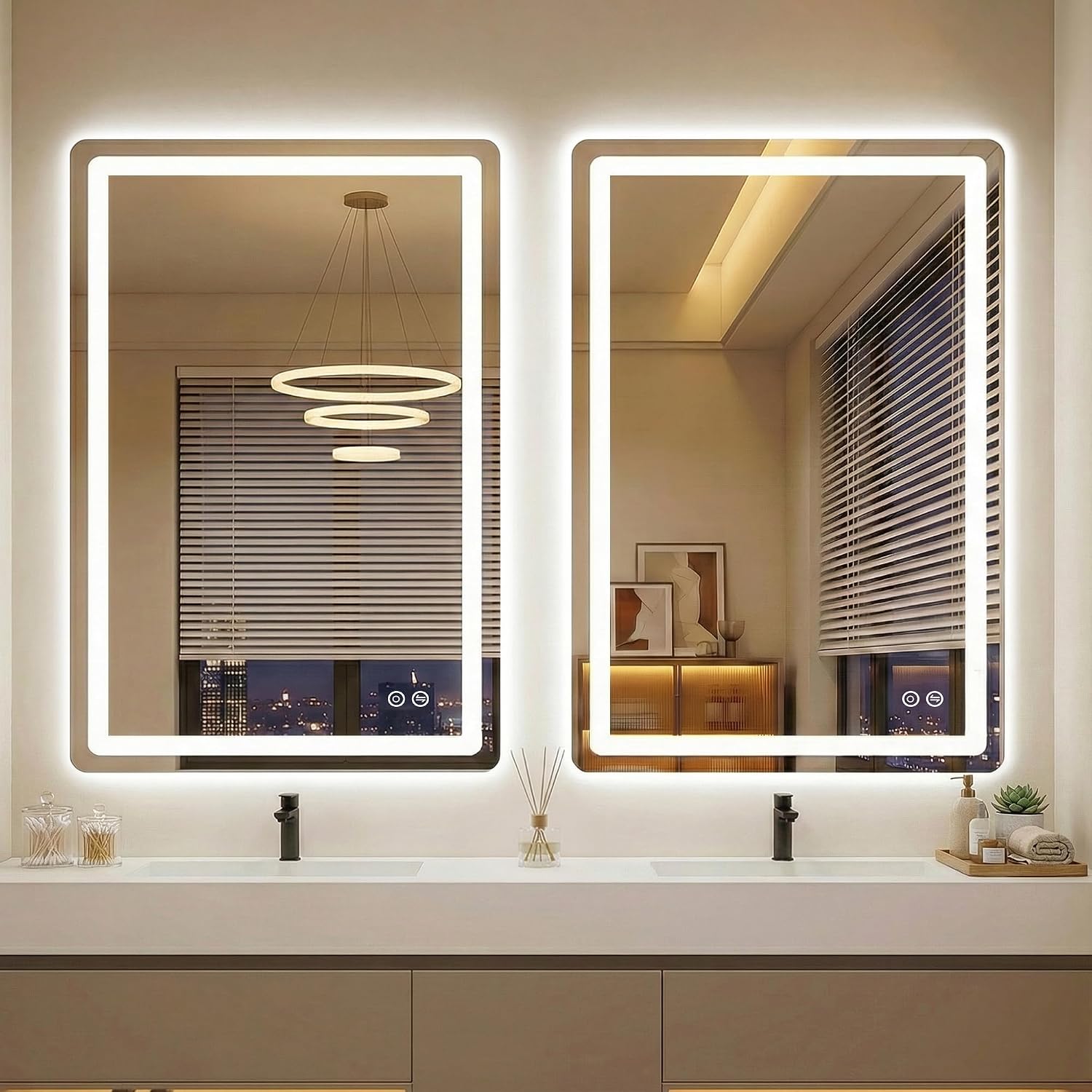 LED Bathroom Mirror with Lights, 2 Pack, 24 x 36, Lighted Vanity Wall Mirror