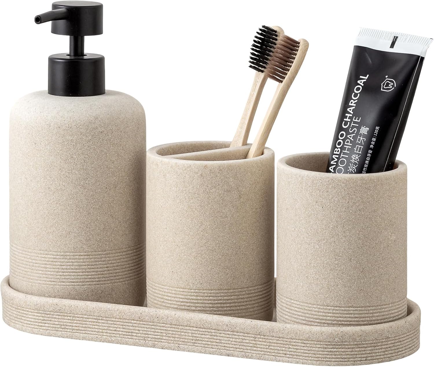 Bathroom Accessories Set, Simple Sandstone Look, Beige, 4 PCS