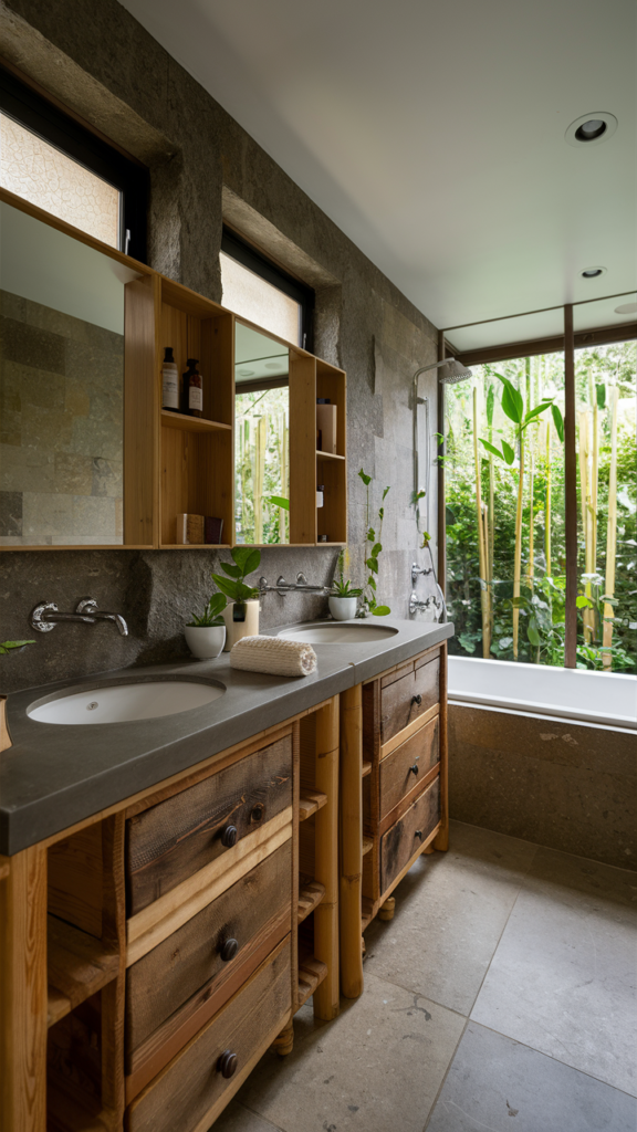 Eco-friendly bathroom with reclaimed materials and natural light