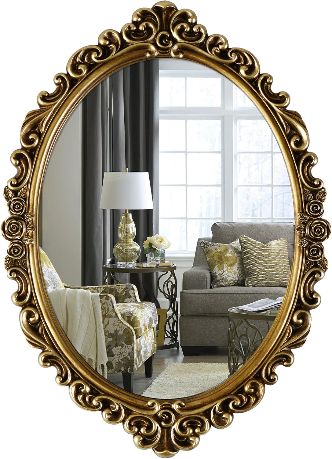 OIGUMR Medium Oval Wall Mirror, Resin Frame, 20.4 x 14.5 Inch