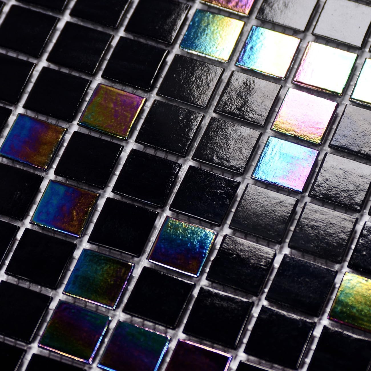 Iridescent Black Glass Mosaic Tile for Bath, Pool, Backsplash, 11.5 Sq.Ft