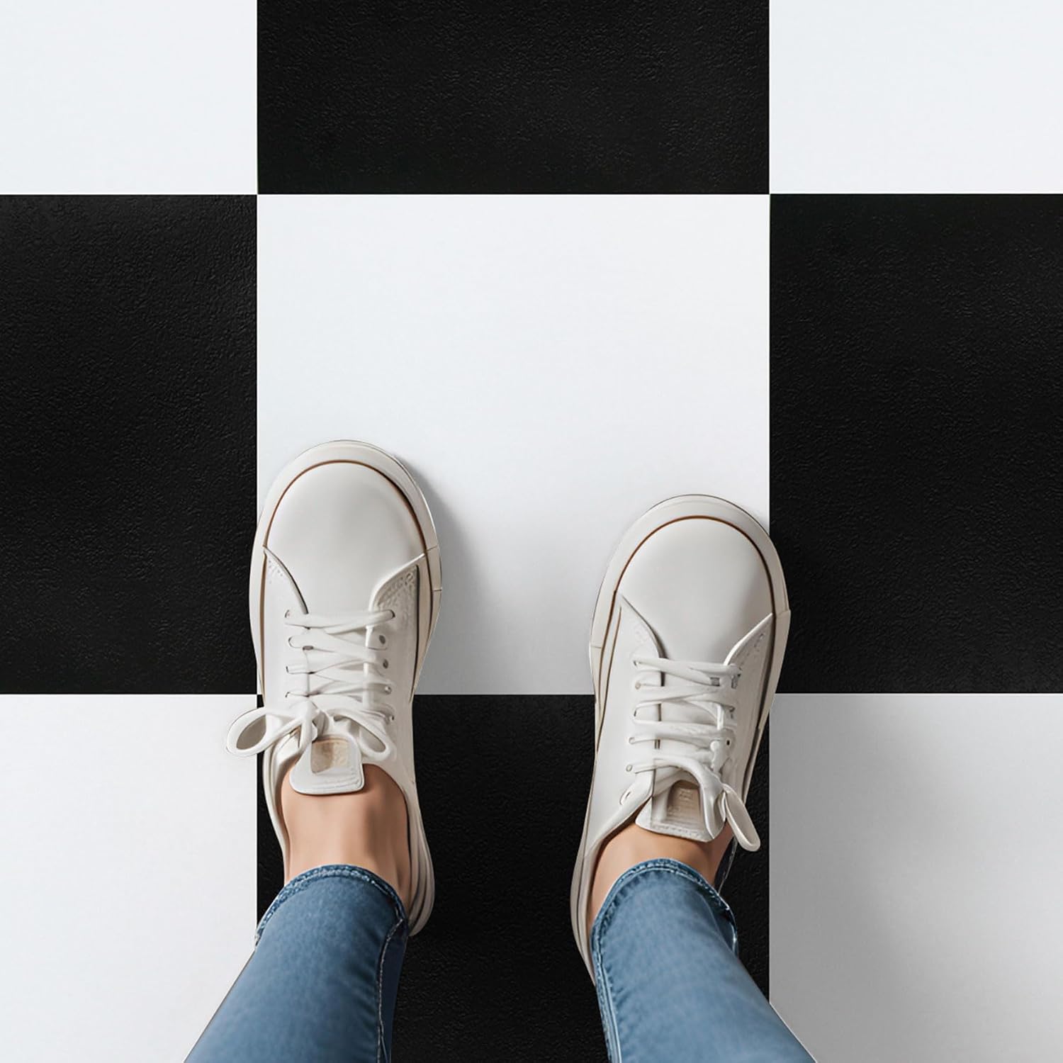 40-Pack Black and White Checkered Peel and Stick Floor Tiles, 12 x 12 Inch