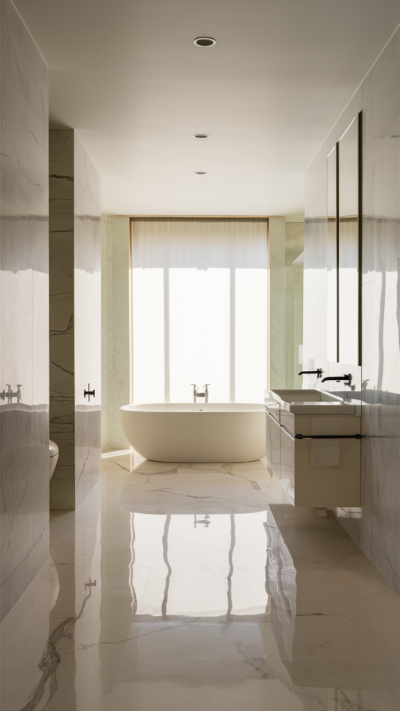 Classic marble flooring bringing timeless luxury to the bathroom