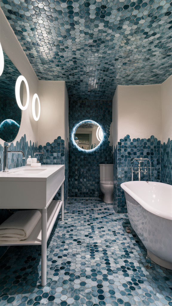 Penny tile adding playful personality to the bathroom floor