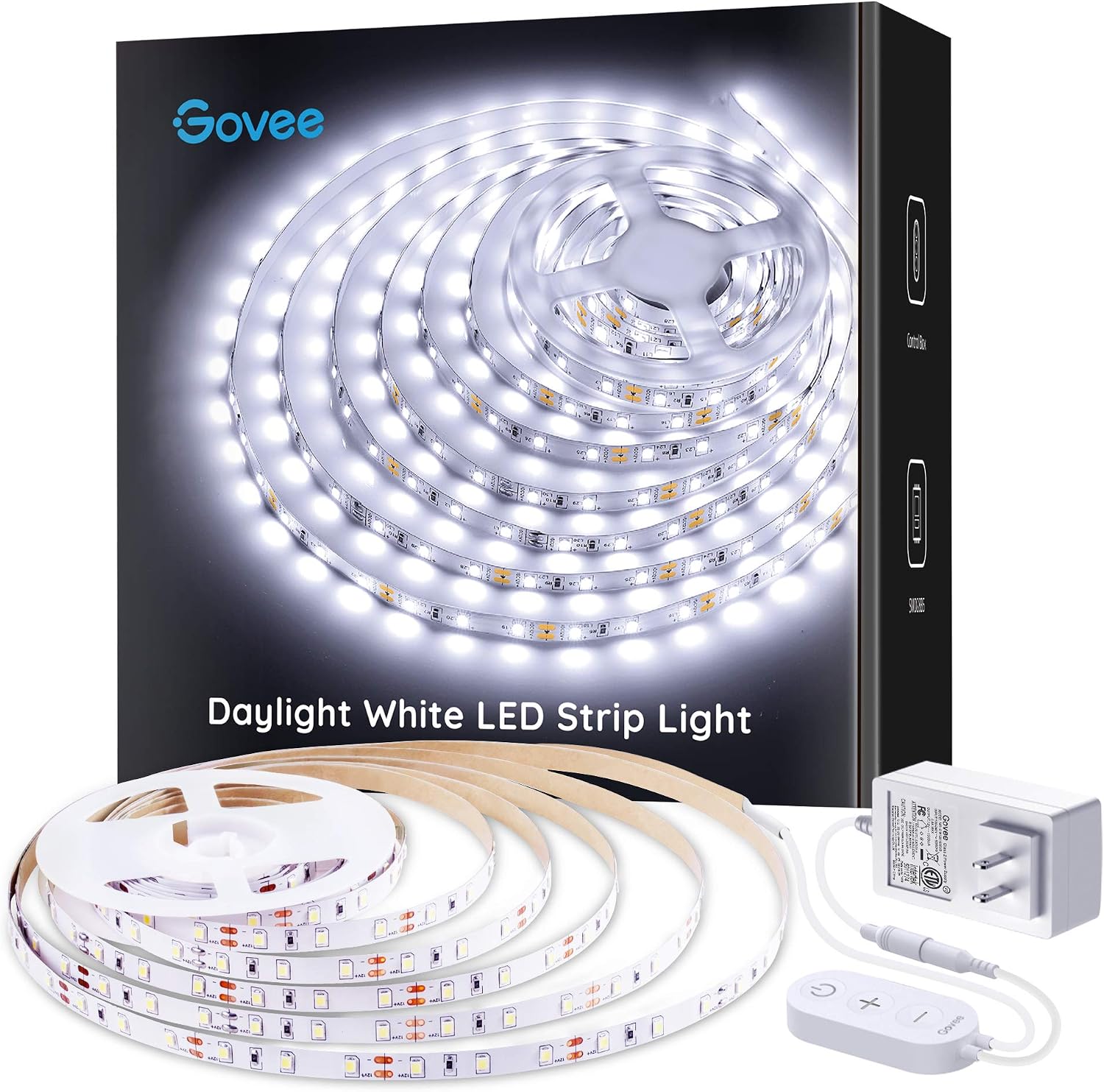 Govee Cool White LED Strip Lights, 16.4ft with Control Box, 6500K, Dimmable