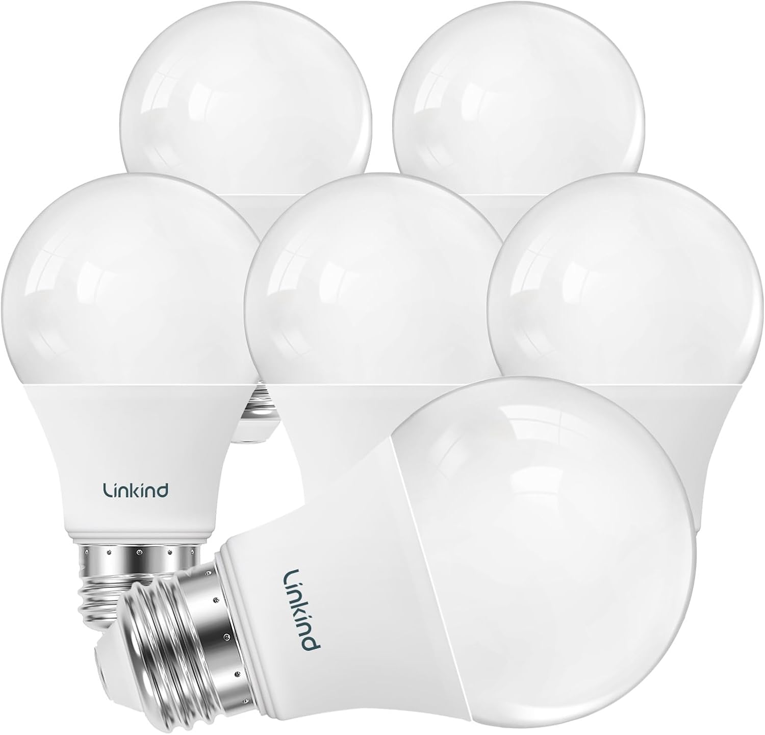 Linkind A19 LED Light Bulbs Dimmable, 60W Equivalent, 2700K Warm, 6 Pack