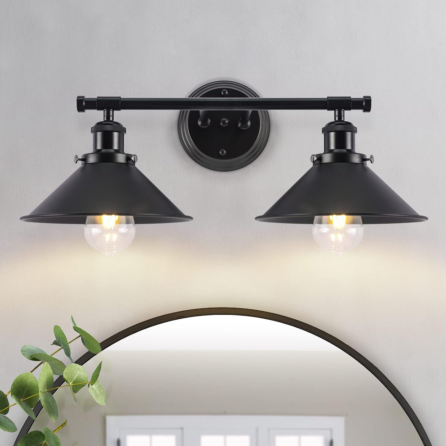 Black Bathroom Light Fixture, 2-Light Farmhouse Vanity Lights for Bathroom