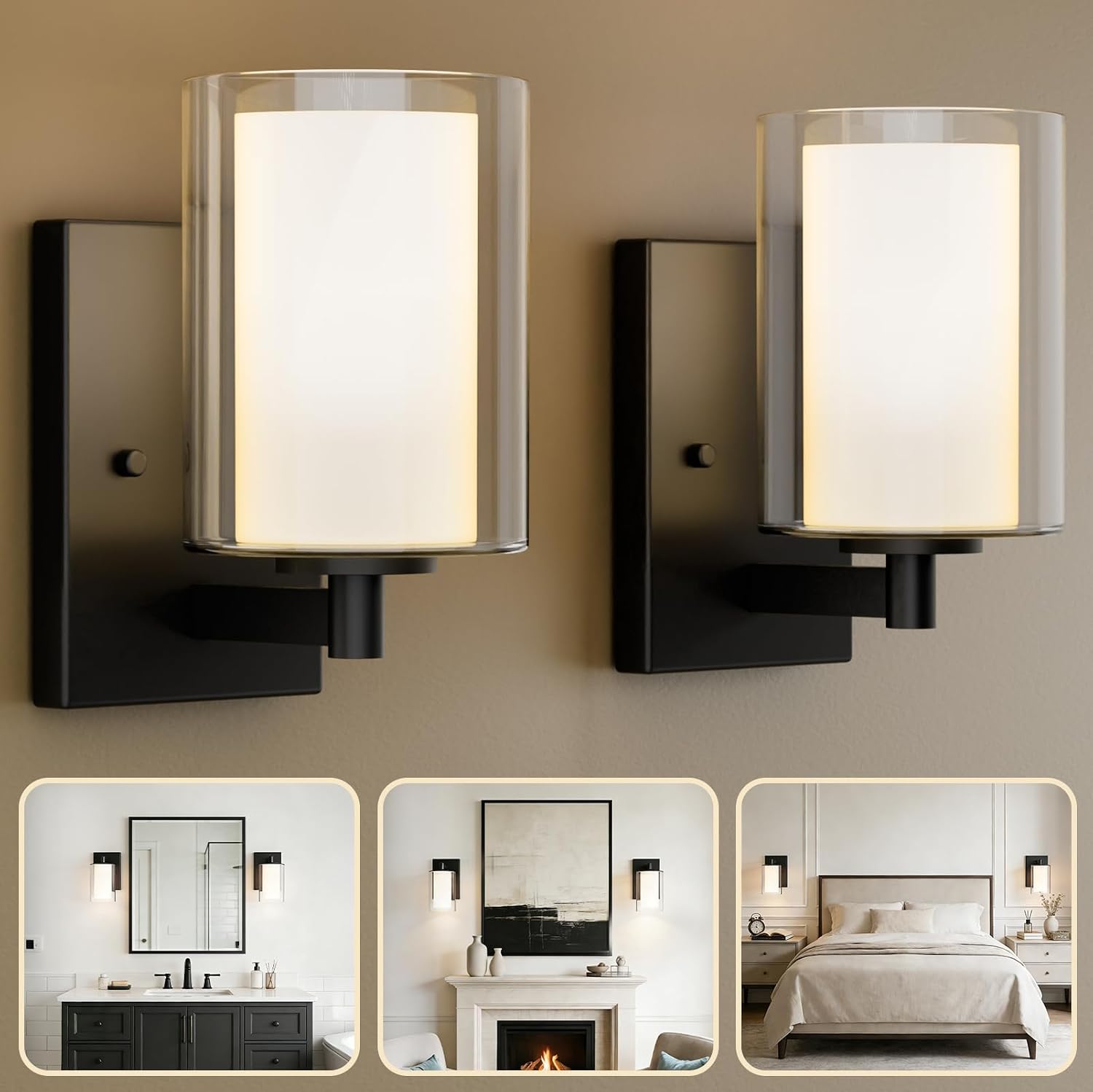 Kalium Wall Sconces, Set of Two, Modern Matte Black Vanity Wall Lights