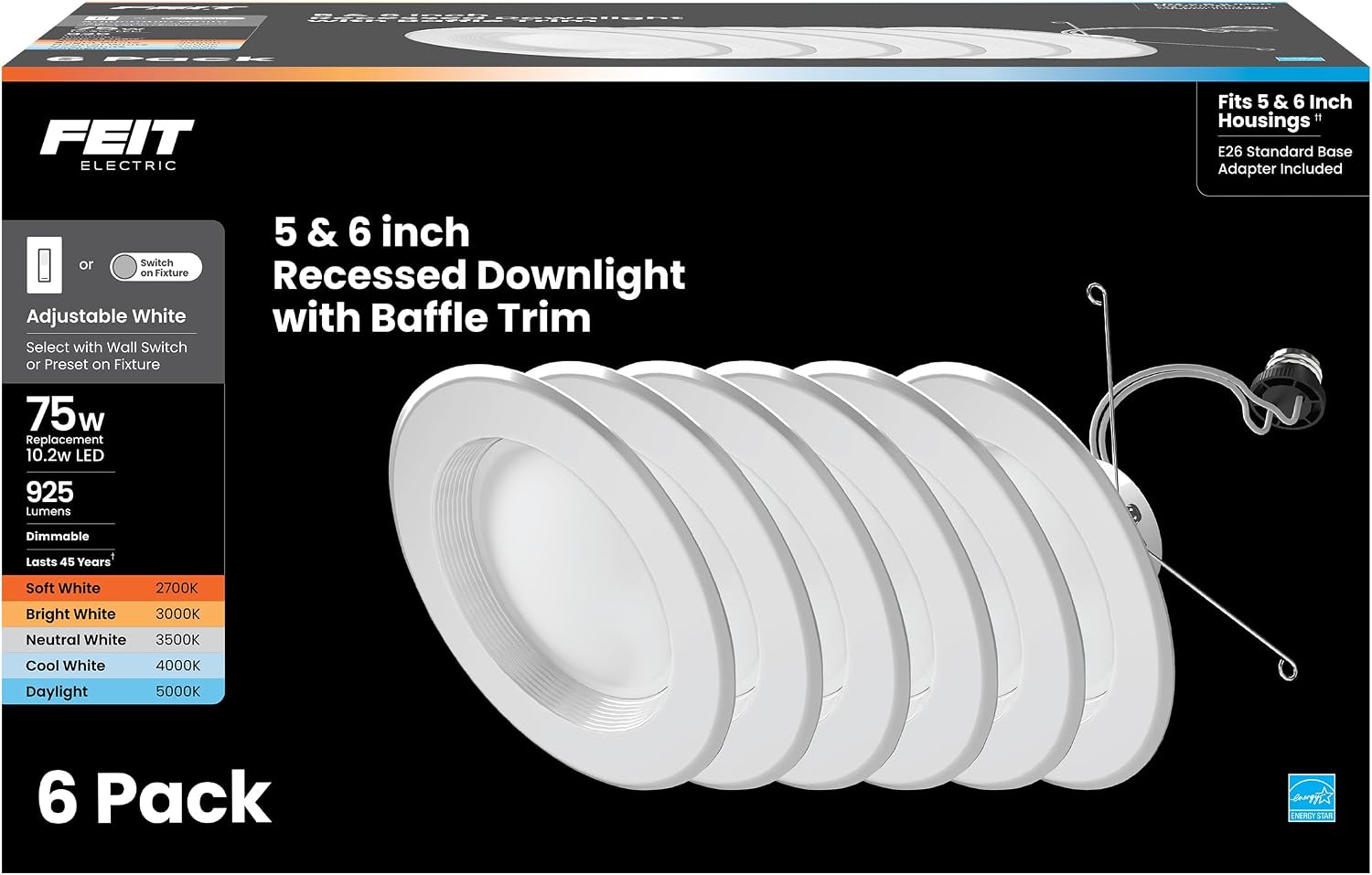 Feit Electric 5/6in LED Recessed Downlight Retrofit Kit, 75W Equivalent