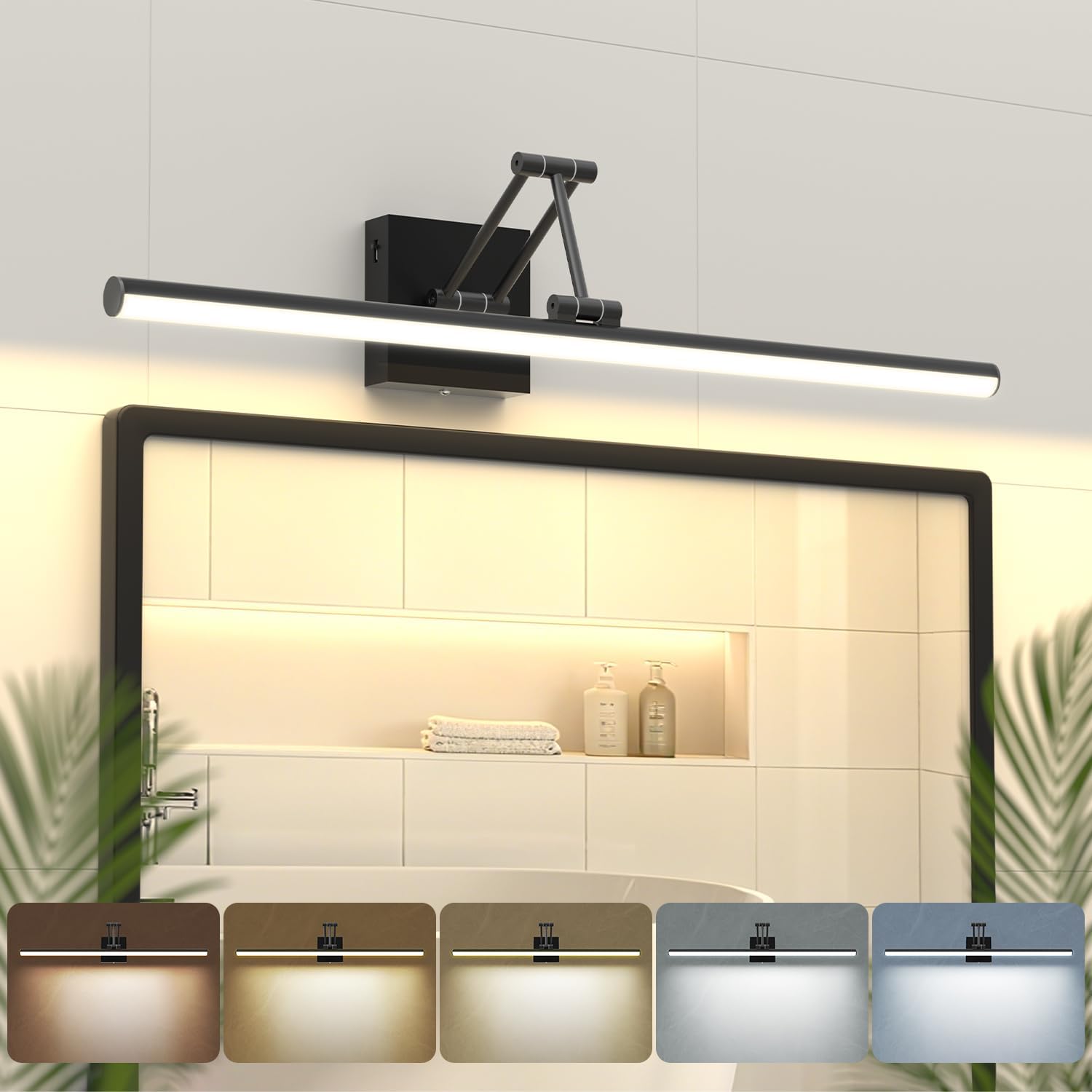 Modern Bathroom Light Fixtures, Black Vanity Lights, 360° Rotatable, 24 In