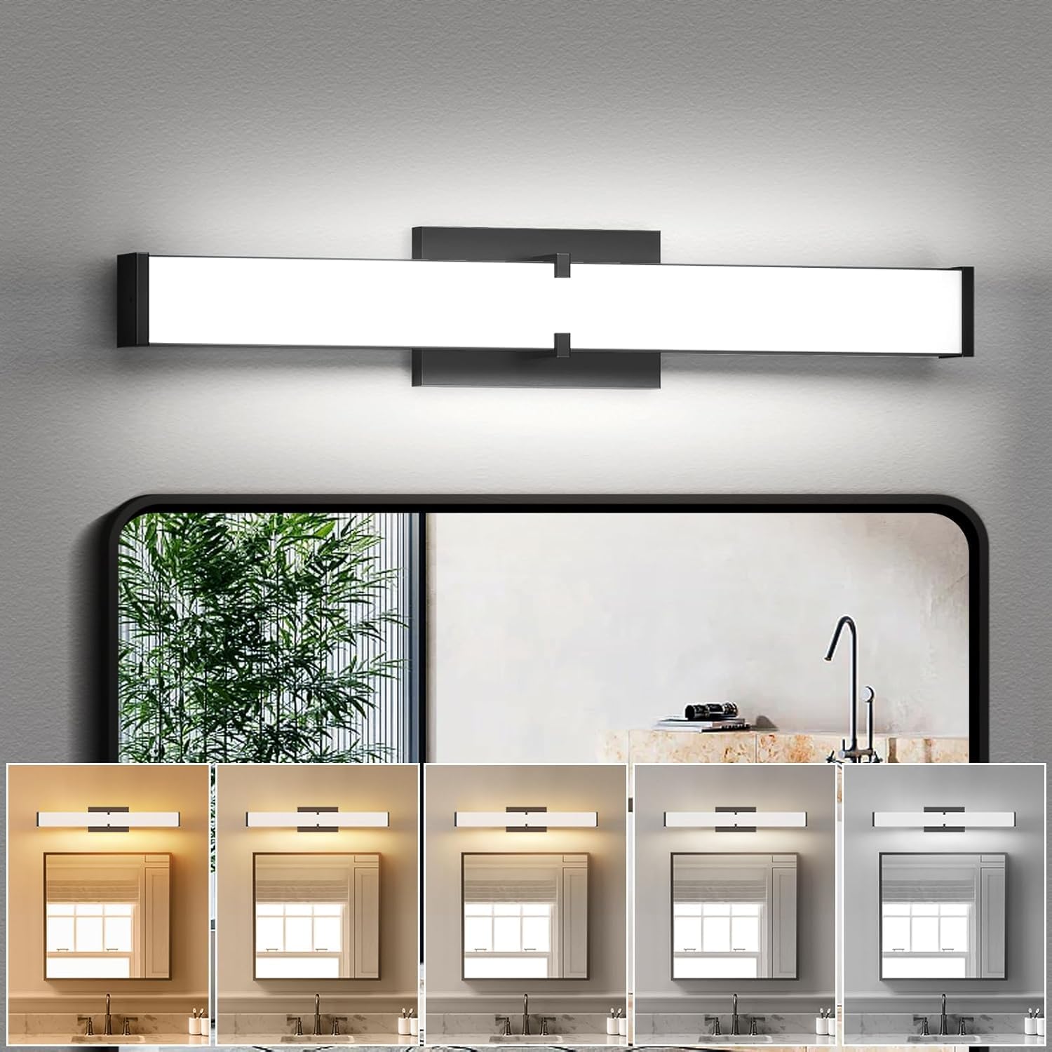Modern Bathroom Light Fixtures Over Mirror, 16 Inch, 2000 Lumen Dimmable