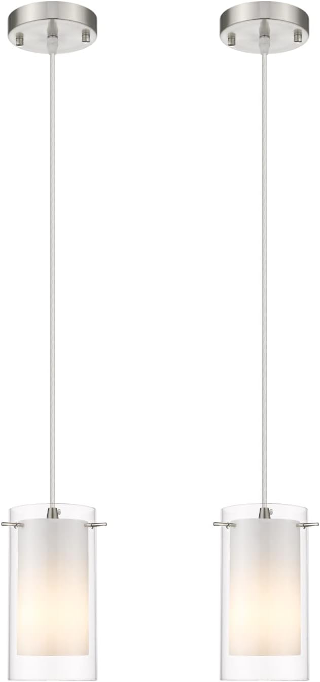 AKEZON Pendant Lights, 2 Pack, Brushed Nickel, Adjustable Height