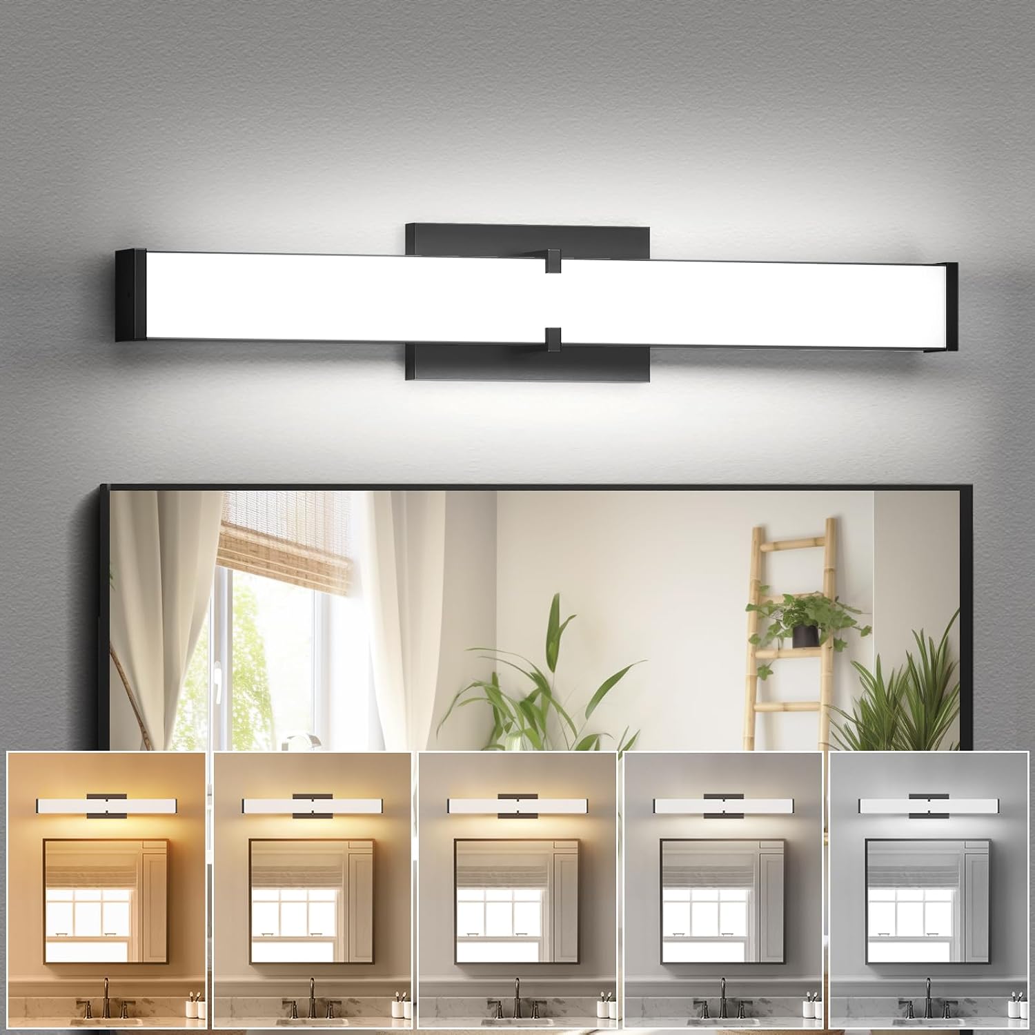 Modern Bathroom Light Fixtures Over Mirror, 32 Inch, Matte Black, 5CCT LED
