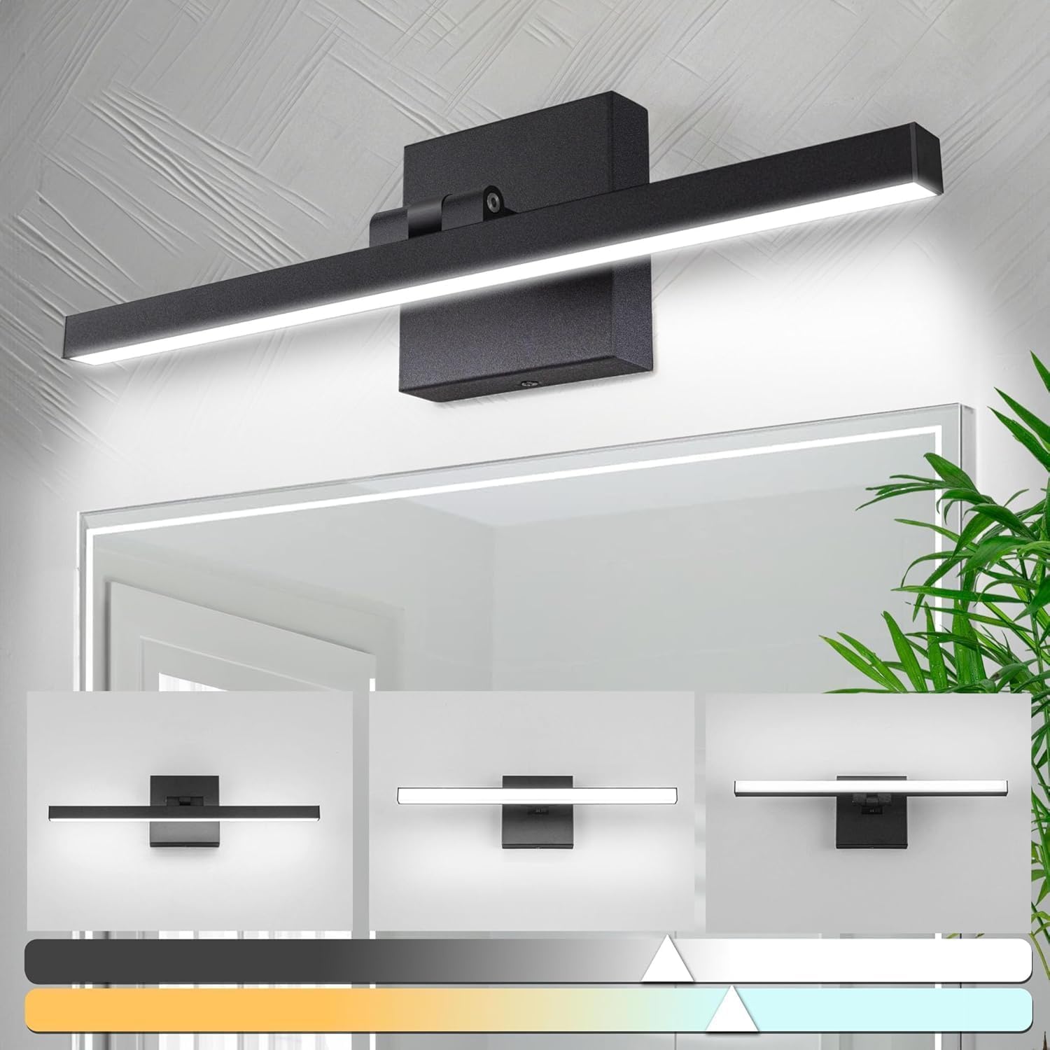 zouzai 16 Inch Black Modern LED Bathroom Vanity Light Bar, 12W, Dimmable