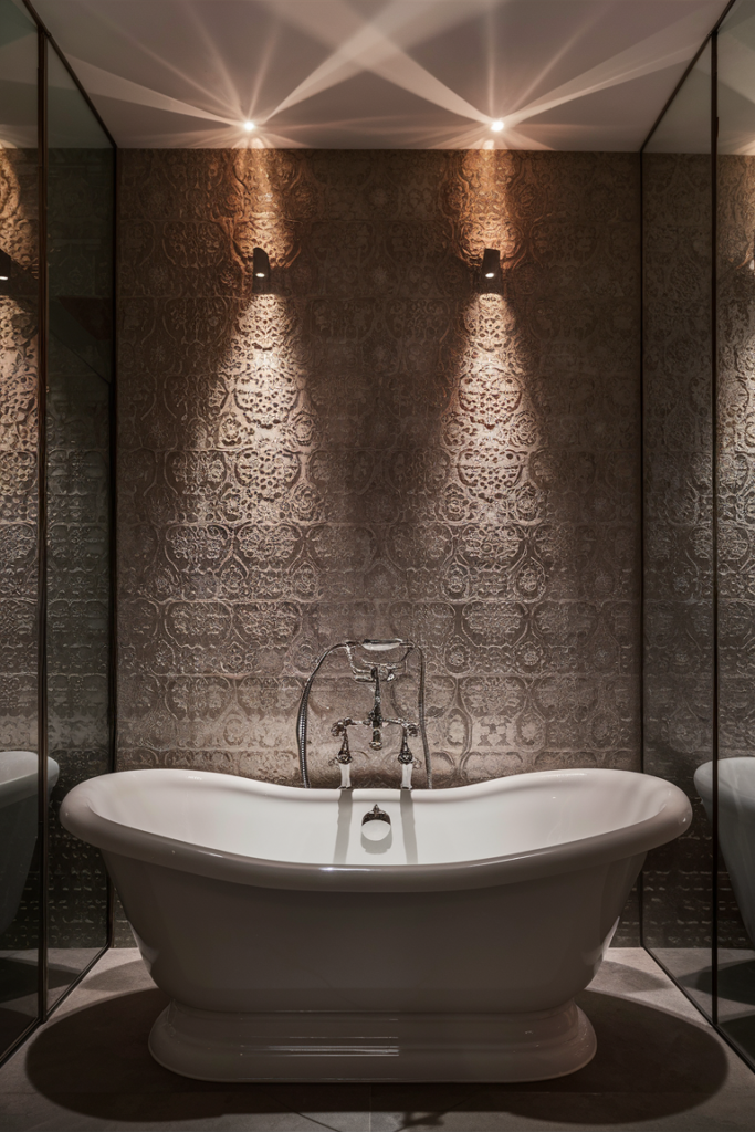 Modern bathroom design featuring accent lighting on key features
