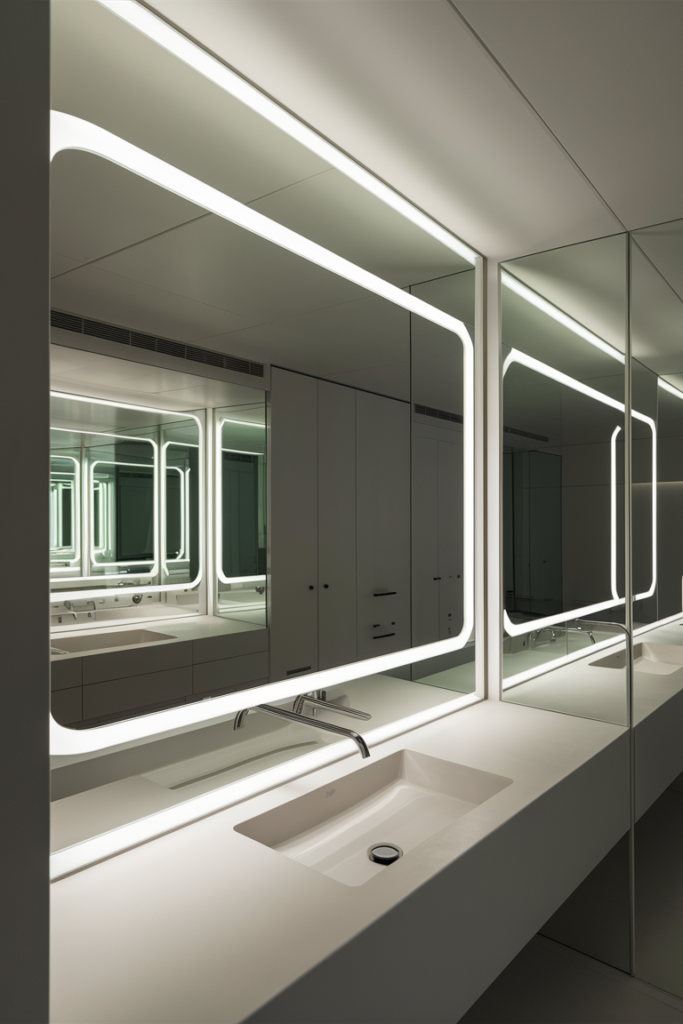 Sleek modern bathroom featuring an illuminated LED mirror