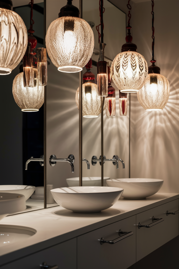 Contemporary bathroom design with stylish pendant lighting
