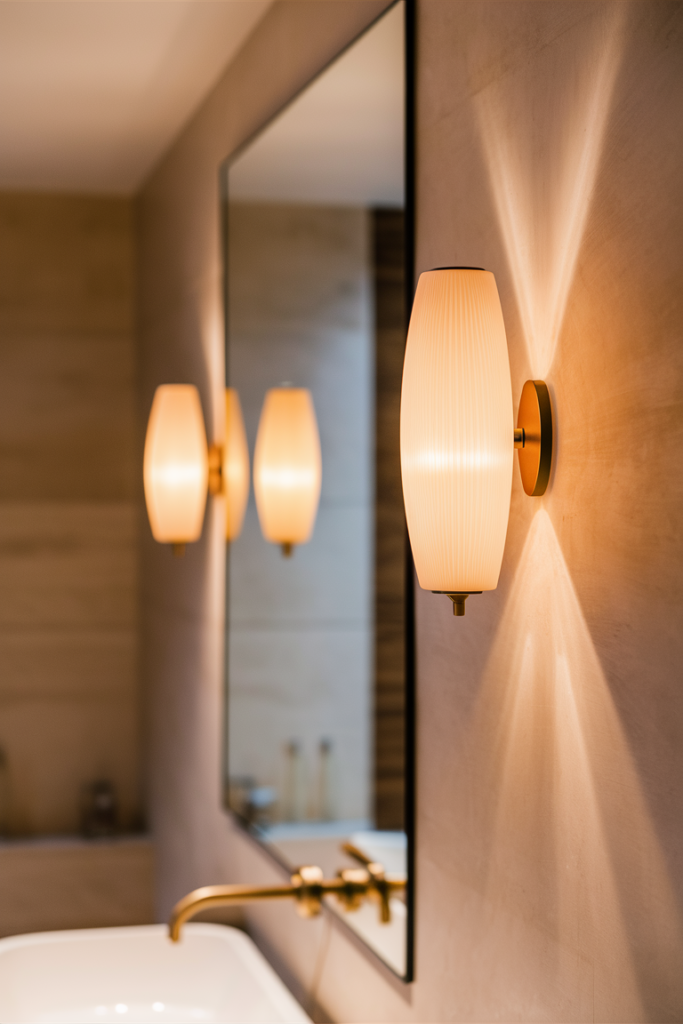 Modern bathroom beautifully designed with dramatic wall sconces