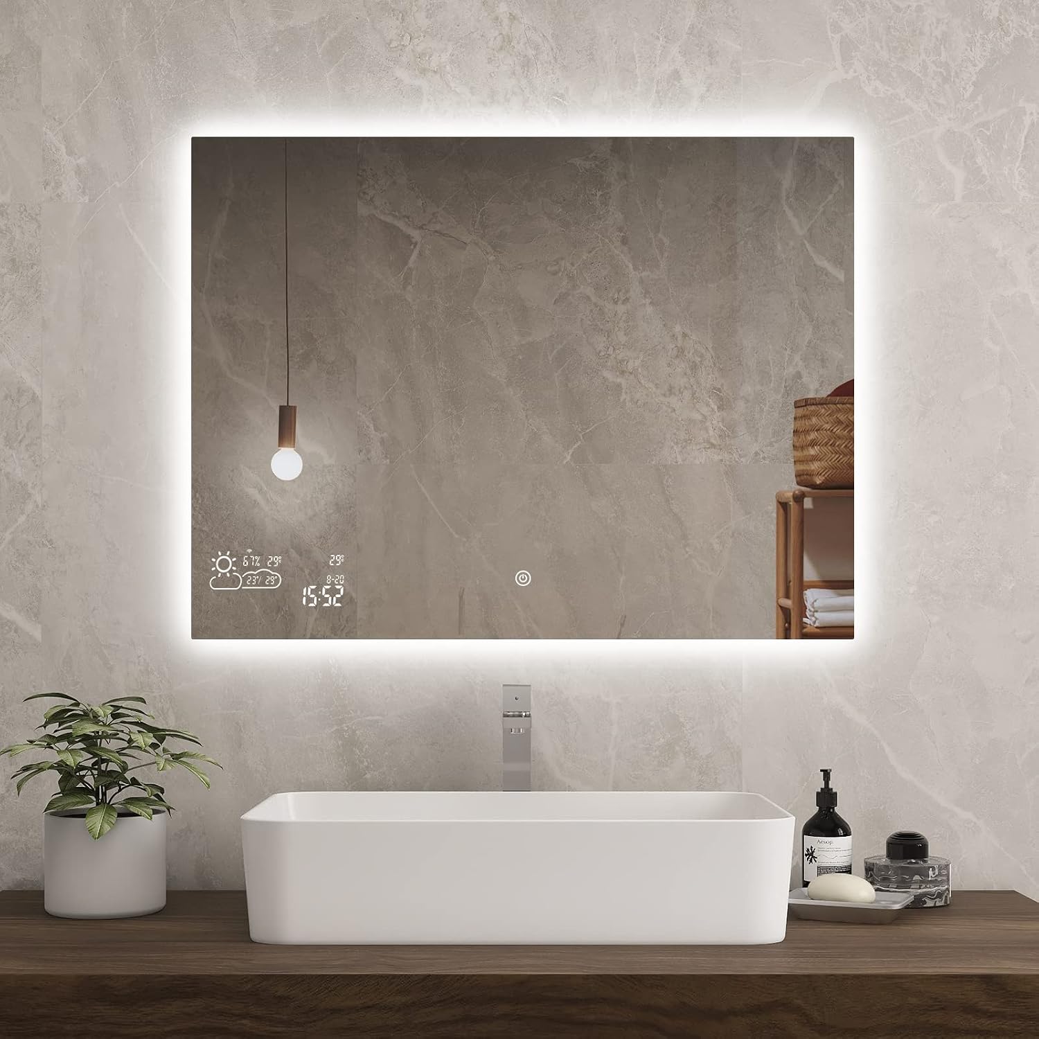 BYECOLD Smart LED Bathroom Mirror with WiFi Weather Display & Anti-Fog