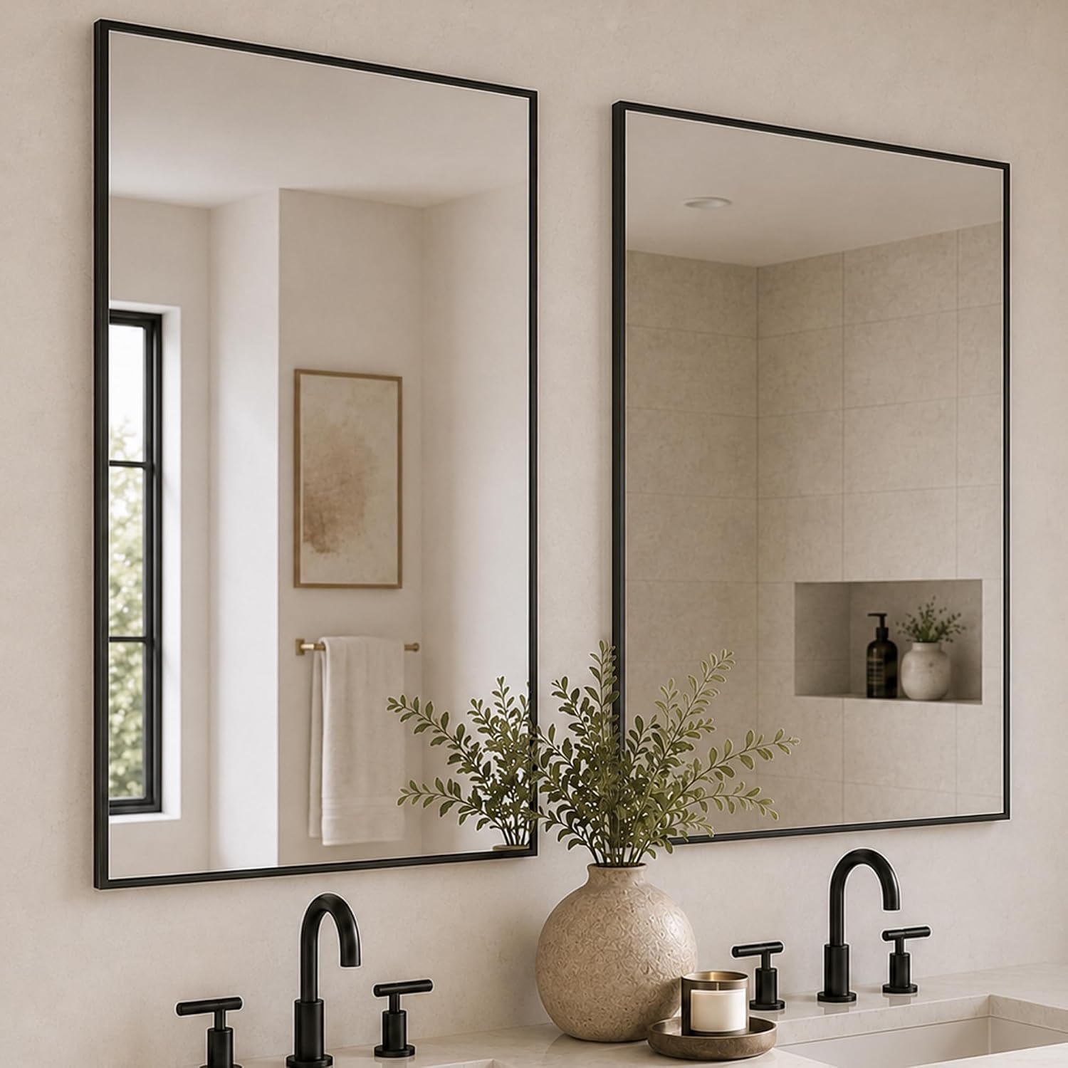 2-Pack 24x36 Inch Matte Black Rectangular Bathroom Vanity Mirrors
